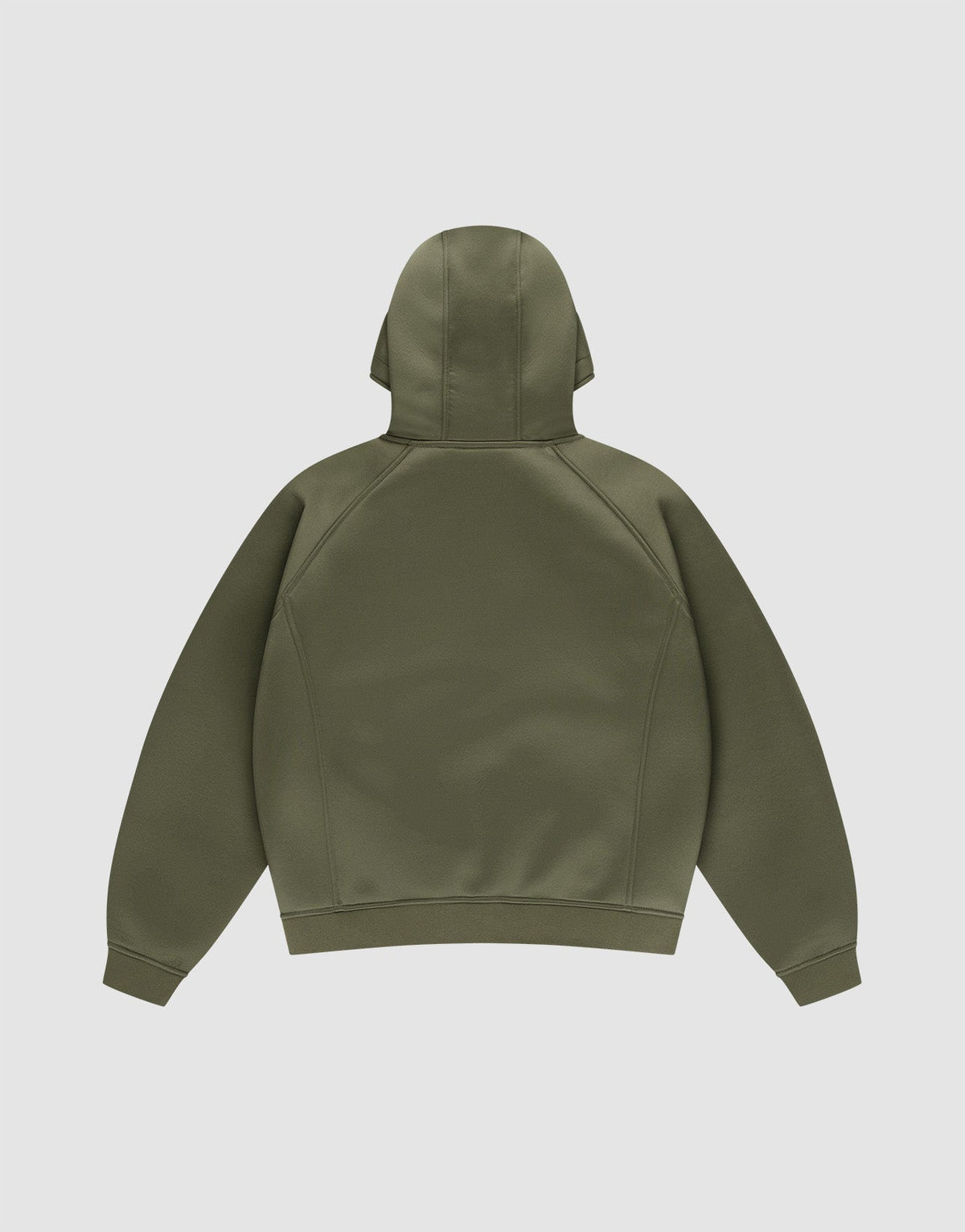 The LFDY Scuba Hooded Zip by LIVE FAST DIE YOUNG in olive green is shown from the back with long sleeves, a relaxed fit, no visible front logo or designs, made from soft polyester, set against a plain white background.