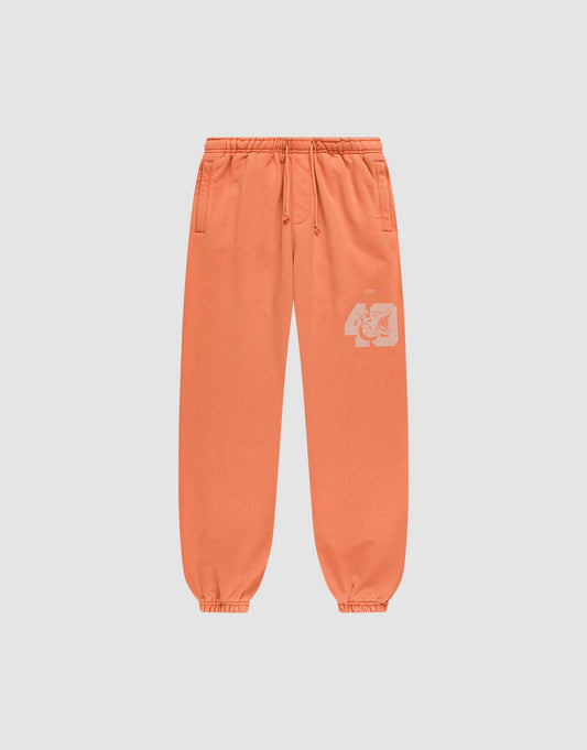 The LFDY 40 Wide Cuff Jogger by LIVE FAST DIE YOUNG features an Oversize Fit, elastic waistband, side pockets, and white "48" print on the left thigh. Shown on a plain light background with elastic cuffs. | plain