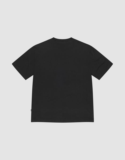 The Basic Chest Tee by LIVE FAST DIE YOUNG is a plain black short-sleeve T-shirt made from 100% Baumwolle, laid flat on a white background to show the back with a simple crew neck and no visible designs or logos.