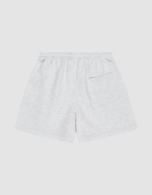 The Basic Sweat Shorts by LIVE FAST DIE YOUNG in light grey feature an elastic waistband and a single back pocket, shown flat on a white background.