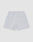 The Basic Sweat Shorts by LIVE FAST DIE YOUNG feature a light gray hue, logo print, oversized fit, elastic waistband, and a single patch pocket on the back right side, shown on a plain white background.