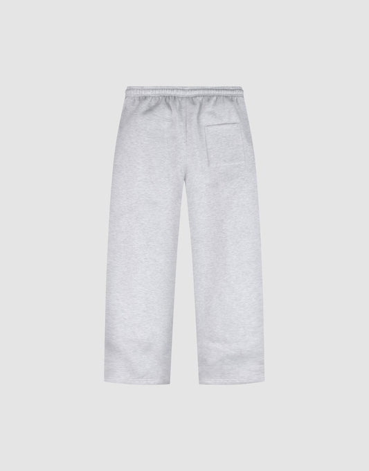 The LIVE FAST DIE YOUNG Basic Wide Jogger in light gray features an elastic waistband, single back pocket, and oversized fit, shown laid flat on a plain white background.