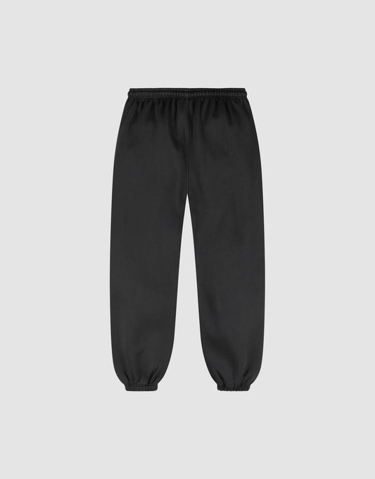 The LIVE FAST DIE YOUNG Basic Loose Jogger is a black sweatpant with an elastic waistband and ankle cuffs, plus a subtle logo print, shown against a plain light gray background.