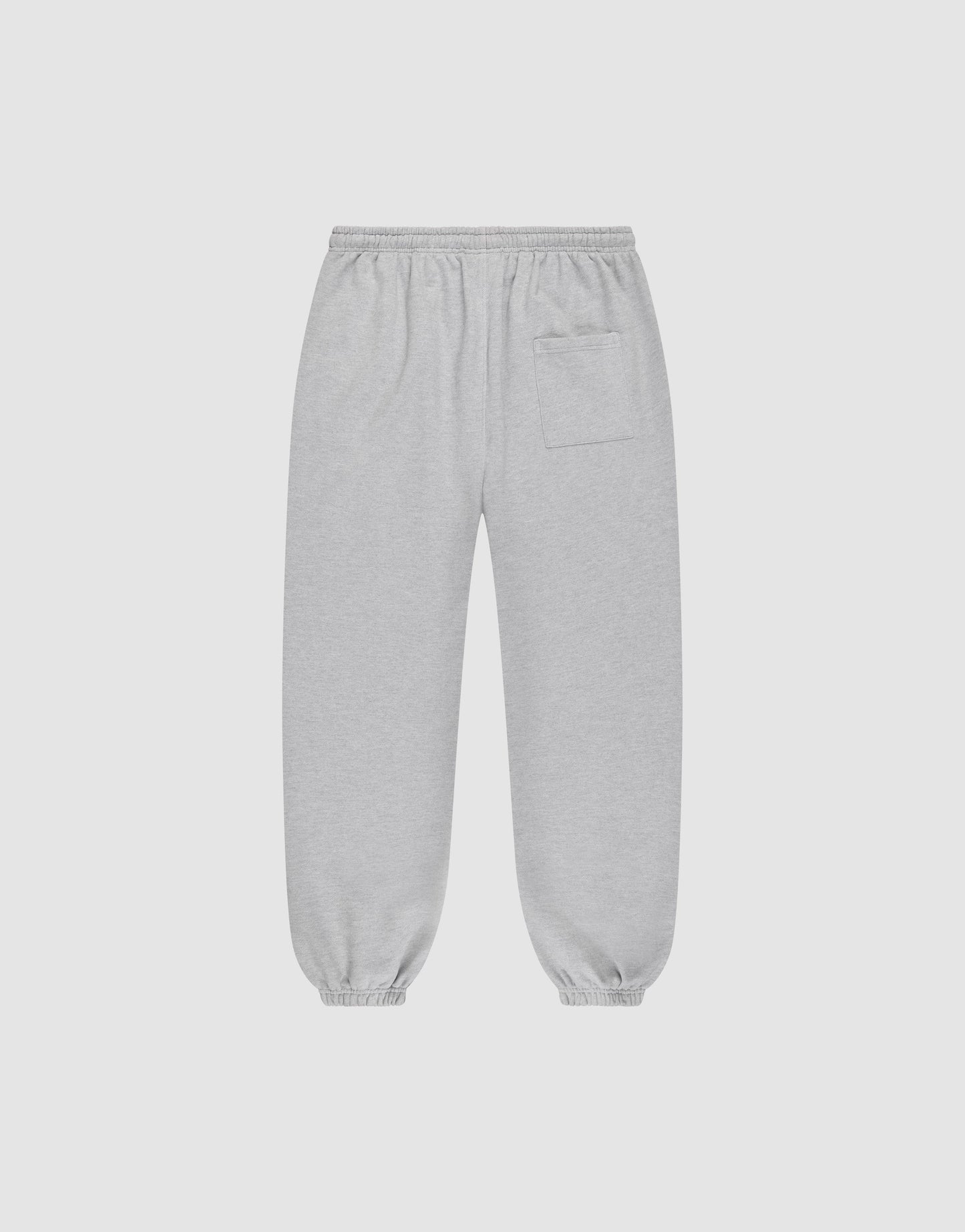 The LIVE FAST DIE YOUNG Wide Cuff Jogger features a wide fit, elastic waistband and cuffs, soft French Terry fabric, and one back patch pocket. Shown in light gray on a plain white background.
