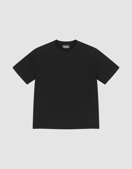 The LFDY Slim Tee by LIVE FAST DIE YOUNG, a plain black slim-fit T-shirt made from soft Baumwolle, is laid flat on a light gray background. | plain