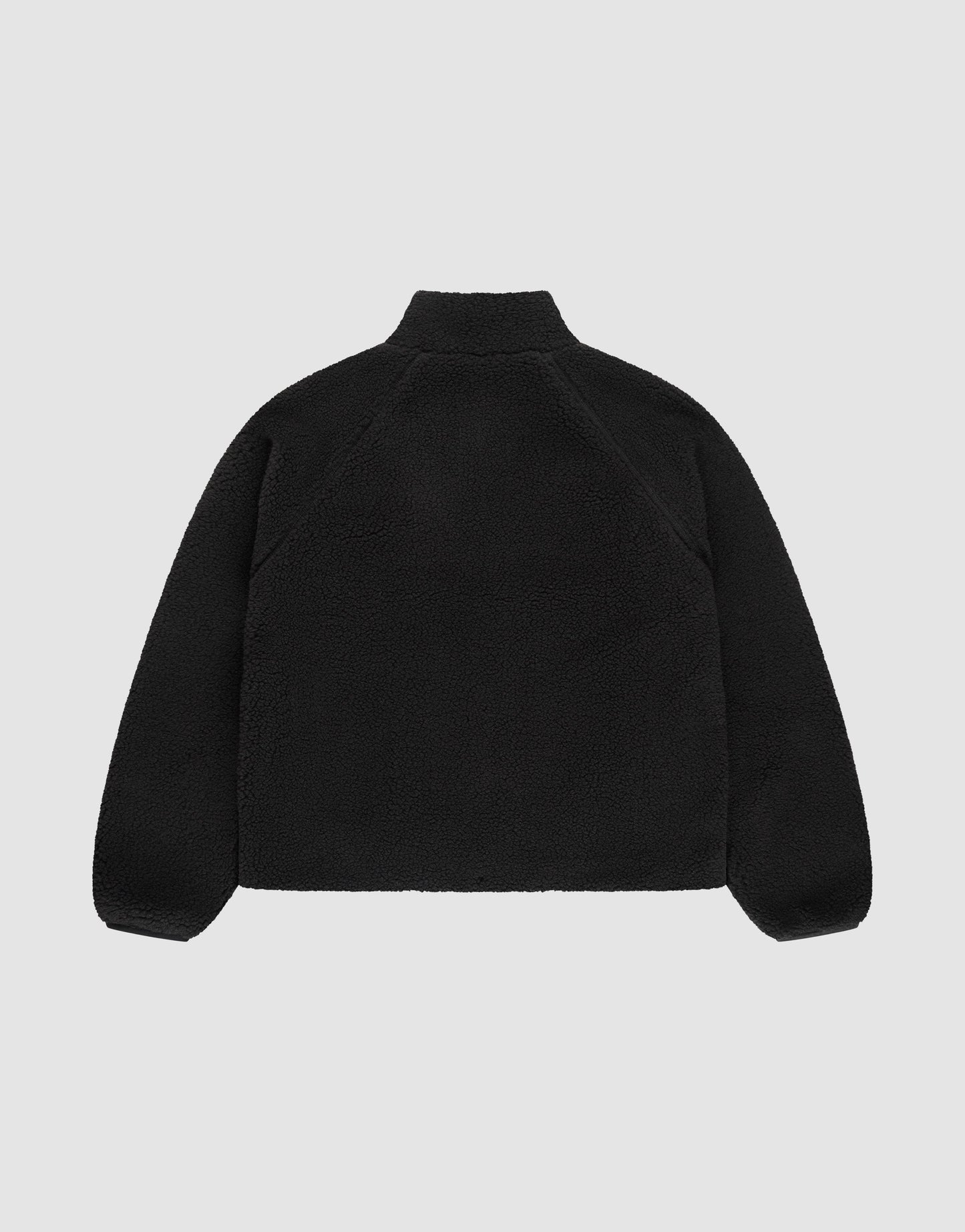 The LFDY Teddy Jacket by LIVE FAST DIE YOUNG is a black, long-sleeve fleece with raglan sleeves and a high collar, shown from the back against a plain light gray background.