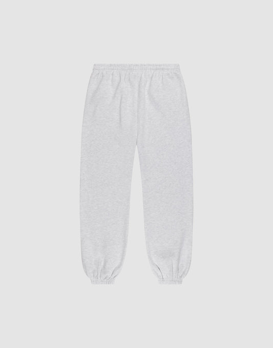 The LIVE FAST DIE YOUNG Basic Loose Jogger in light gray features a loose fit, elastic waistband, and elastic cuffs, shown laid flat on a plain white background.