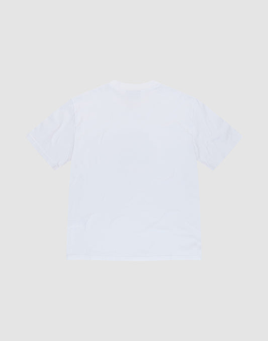 The LFDY Gambling Tee by LIVE FAST DIE YOUNG is a plain white short-sleeve T-shirt made from 100% Baumwolle, shown laid flat from the back on a light gray background. Regular fit provides all-day comfort with no visible designs or logos.