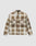 The Faded Flannel by LIVE FAST DIE YOUNG is an oversize fit, long-sleeve button-up with brown, beige, and white plaid, two chest pockets (one with a red tag), made from 100% Baumwolle and shown on a plain white background.