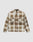 The Faded Flannel by LIVE FAST DIE YOUNG is an oversize fit, long-sleeve button-up with brown, beige, and white plaid, two chest pockets (one with a red tag), made from 100% Baumwolle and shown on a plain white background.