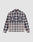 The LIVE FAST DIE YOUNG Vintage Flannel is an oversize, long-sleeve button-up with a Hemdkragen, two chest pockets, and a navy blue, white, and beige striped vintage Waschung pattern. Shirt shown laid flat on a light background.