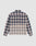 The Vintage Flannel by LIVE FAST DIE YOUNG is a navy, white & beige plaid long-sleeve button-up with Hemdkragen and Oversize Fit, shown from the back on a light gray background for relaxed style.