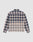 The Vintage Flannel by LIVE FAST DIE YOUNG is a navy, white & beige plaid long-sleeve button-up with Hemdkragen and Oversize Fit, shown from the back on a light gray background for relaxed style.