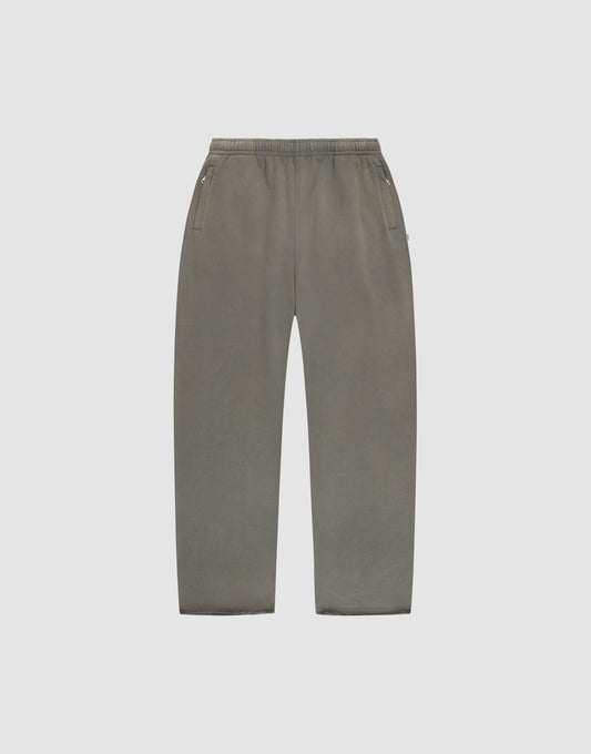 LFDY Ripped Sweatpants by LIVE FAST DIE YOUNG in gray with a wide fit, made from soft cotton, featuring an elastic waistband and side pockets, shown flat on a plain light gray background. | plain