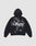 The LFDY Canine Hooded Zip by LIVE FAST DIE YOUNG is a black oversize fit hoodie with a snarling Doberman graphic and bold silver "LIVE FAST" print across the back, displayed flat on a light gray background.