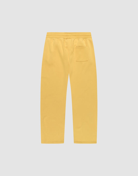 The LIVE FAST DIE YOUNG Live Fast Sweatsuit Jogger in yellow features straight legs, an Elastik-Bund waistband, and a single back pocket, shown flat on a light gray background.