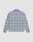 The LIVE FAST DIE YOUNG Vintage Flannel is a long-sleeve, light blue and gray plaid shirt with an oversize fit for relaxed comfort, shown from the back on a plain white background.