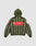 The LFDY Nylon Trackjacket by LIVE FAST DIE YOUNG is a green oversized jacket with a hood featuring an elastic drawstring, white vertical stripes, a bold red and white LIVEFAST backprint, "82" on the right sleeve, and a small red logo on the left.