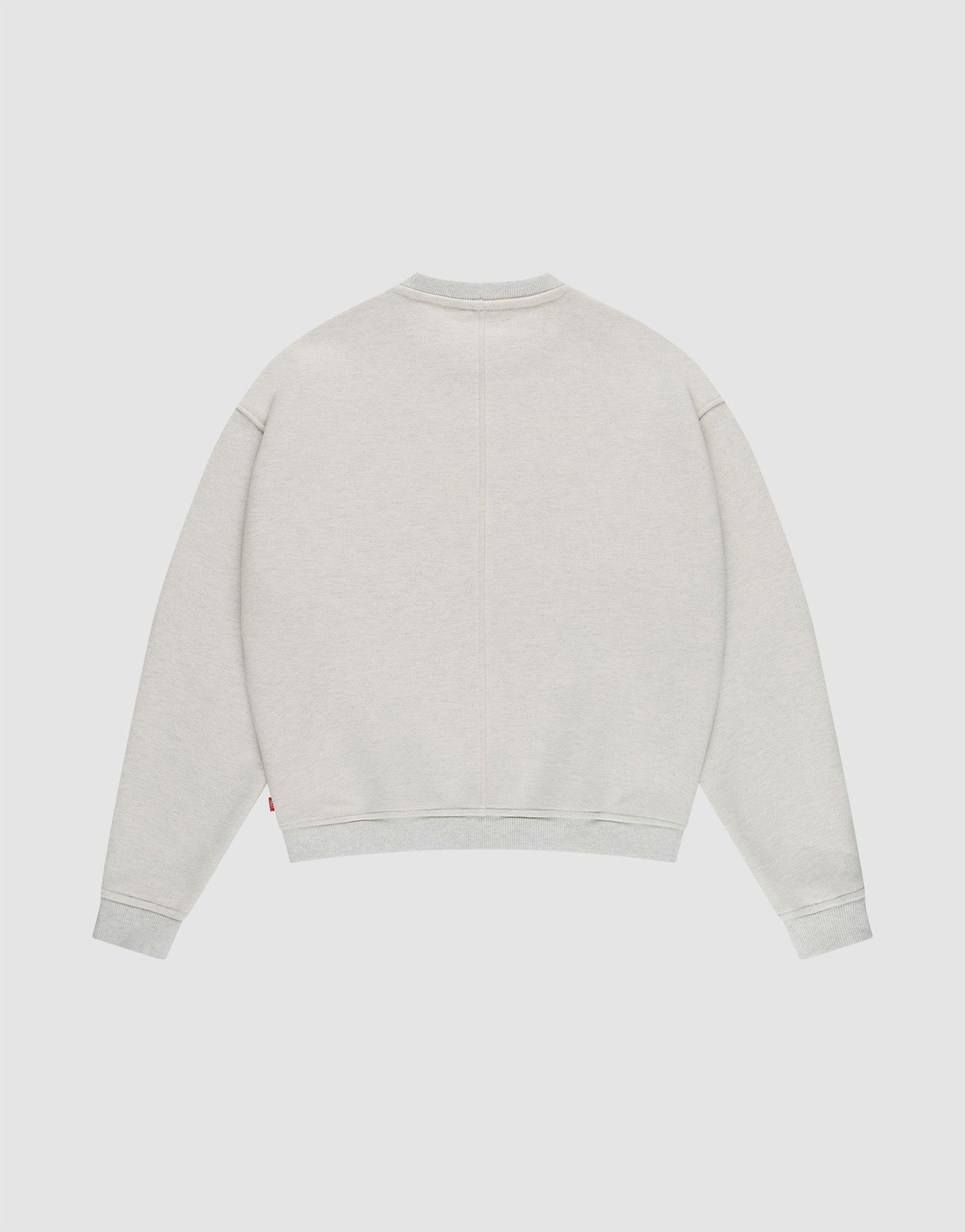 The LFDY Heavyweight Lounge Sweater by LIVE FAST DIE YOUNG is a light gray, oversize-fit sweater with long sleeves, ribbed cuffs and hem, and a crew neckline, made from 100% cotton and shown laid flat on a white background.