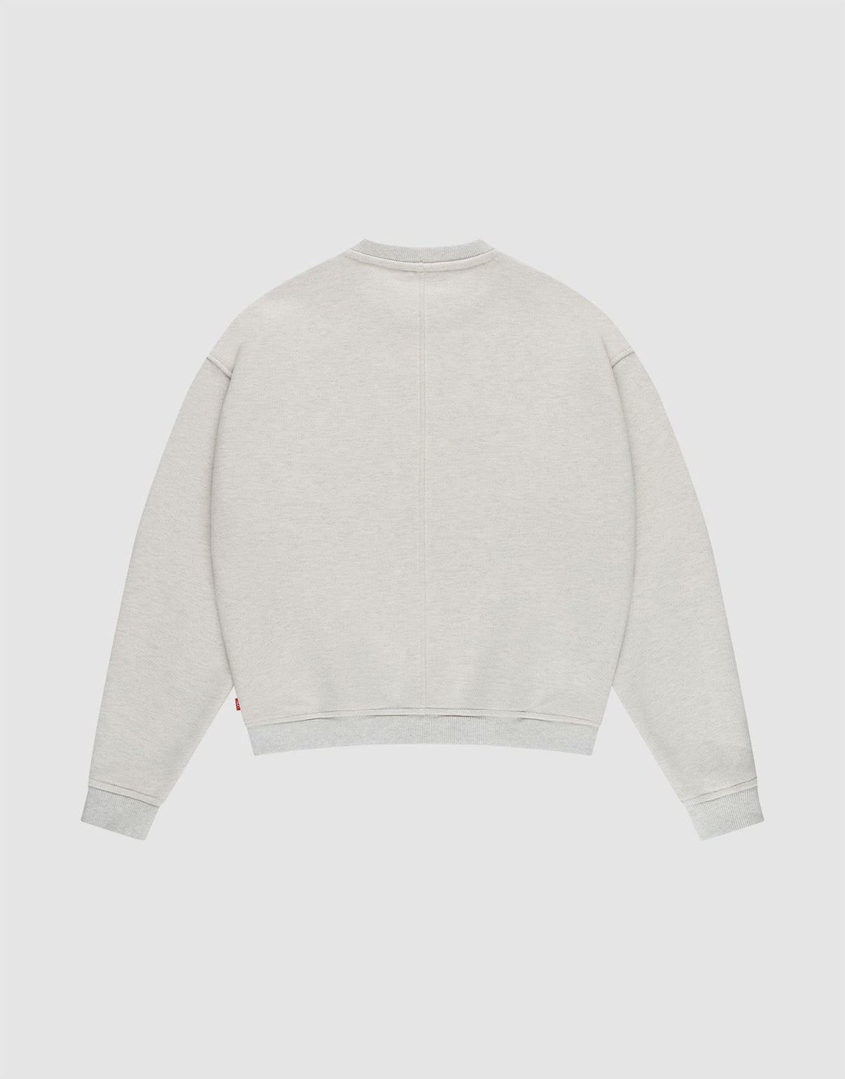 The LFDY Heavyweight Lounge Sweater by LIVE FAST DIE YOUNG is a light gray, oversize-fit sweater with long sleeves, ribbed cuffs and hem, and a crew neckline, made from 100% cotton and shown laid flat on a white background.