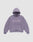 The LFDY Hotline Hooded by LIVE FAST DIE YOUNG is a lavender oversized hoodie with drawstring hood, front pocket, and white Approval GUARANTEED Credit Score Irrelevant prints on front and back, shown laid flat on a light gray background.