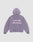 The LFDY Hotline Hooded by LIVE FAST DIE YOUNG is a purple oversized hoodie with a drawstring hood and CALL US +49LiveFast in white and light pink on the back, shown against a plain light grey background.