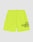 The LFDY Guaranteed Mesh Shorts by LIVE FAST DIE YOUNG are neon yellow polyester athletic shorts with an elastic waistband, drawstring, and black "Approv GUARAN +49Live" text on the lower right leg. Wide fit shown on a white background.