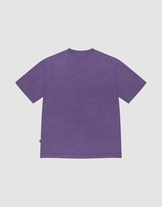 The Basic OS Livefast Tee by LIVE FAST DIE YOUNG is a plain purple oversize-fit short-sleeve T-shirt, shown laid flat with the back side up on a white background.
