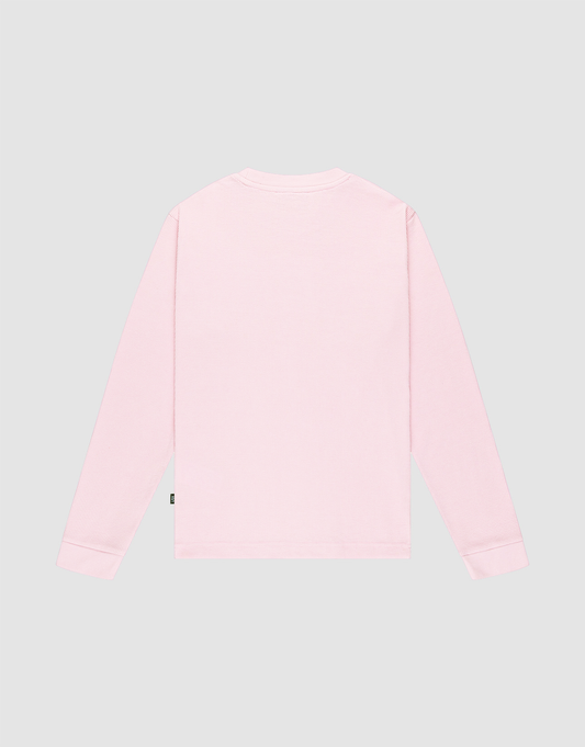 The Basic Waffle Longsleeve by LIVE FAST DIE YOUNG is a light pink, oversize fit shirt made from soft Baumwolle Polyester, shown flat from the back against a plain gray background with no visible patterns.