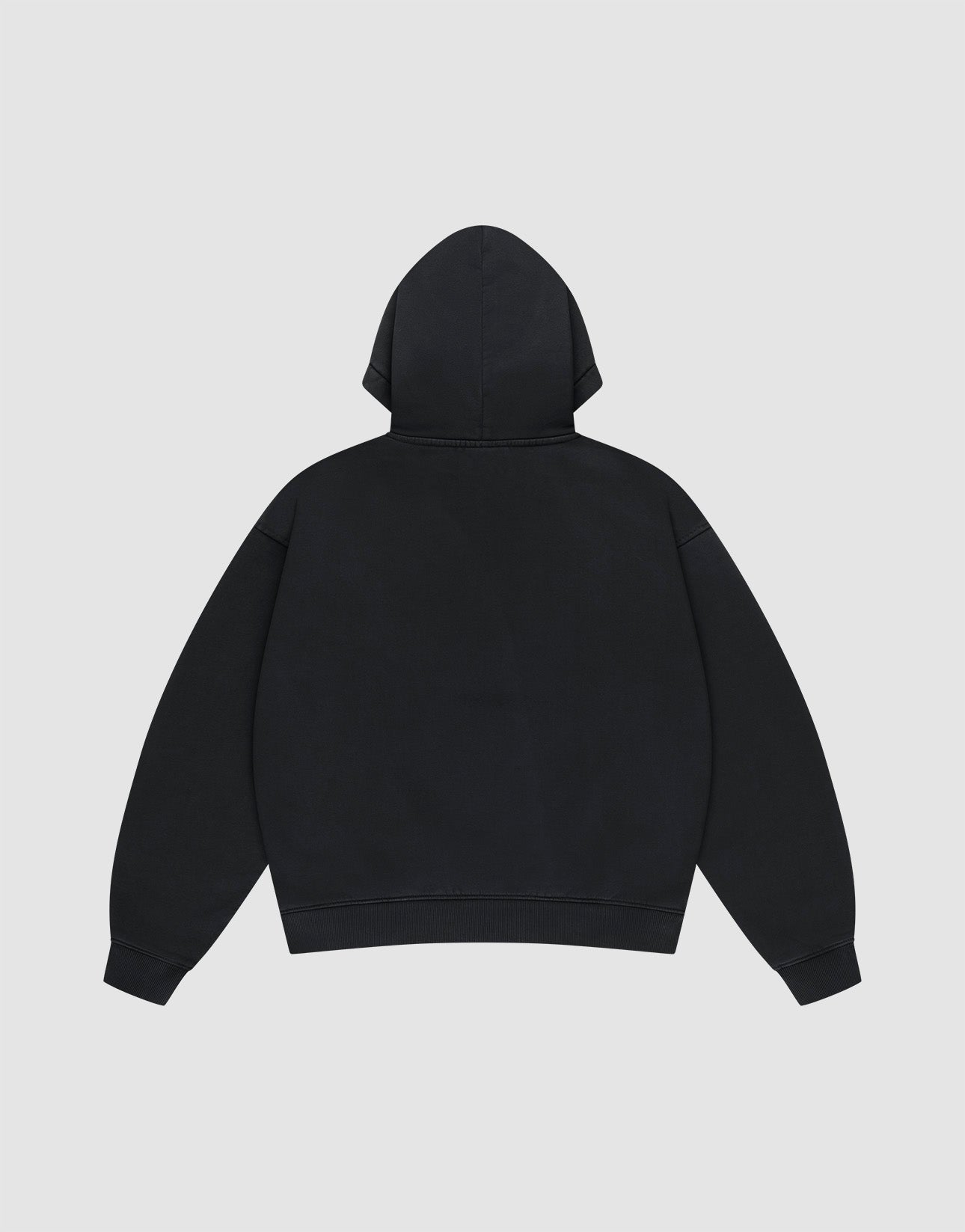 The LIVE FAST DIE YOUNG Basic Livefast Hooded sweatshirt in Oversize Fit is shown from the back with the hood up and sleeves spread out, displayed on a light gray background.