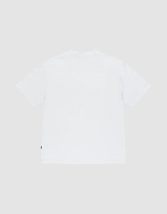 The Basic +49 Tee by LIVE FAST DIE YOUNG is an oversized, plain white short-sleeve T-shirt, shown from the back against a light gray background.