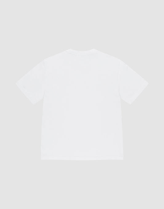 The LIVE FAST DIE YOUNG Basic Heavy Tee is shown flat, back side up, in white. This oversized short-sleeve T-shirt is crafted from 100% Baumwolle with a durable 280 gsm fabric for lasting comfort and style.