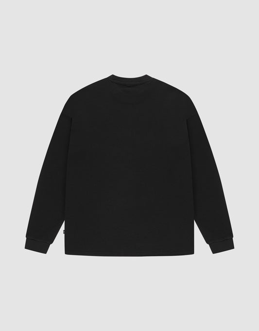 The LIVE FAST DIE YOUNG Blank Waffle Longsleeve, a plain black shirt with Ripp-Bündchen, is displayed flat on a white background and shown from the back.