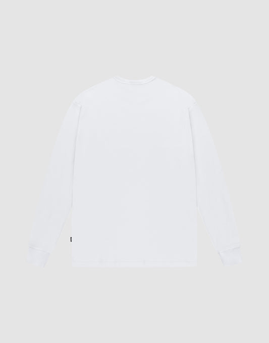 The LIVE FAST DIE YOUNG Blank Waffle Longsleeve in Oversize Fit is shown flat, back side up, against a light gray background.