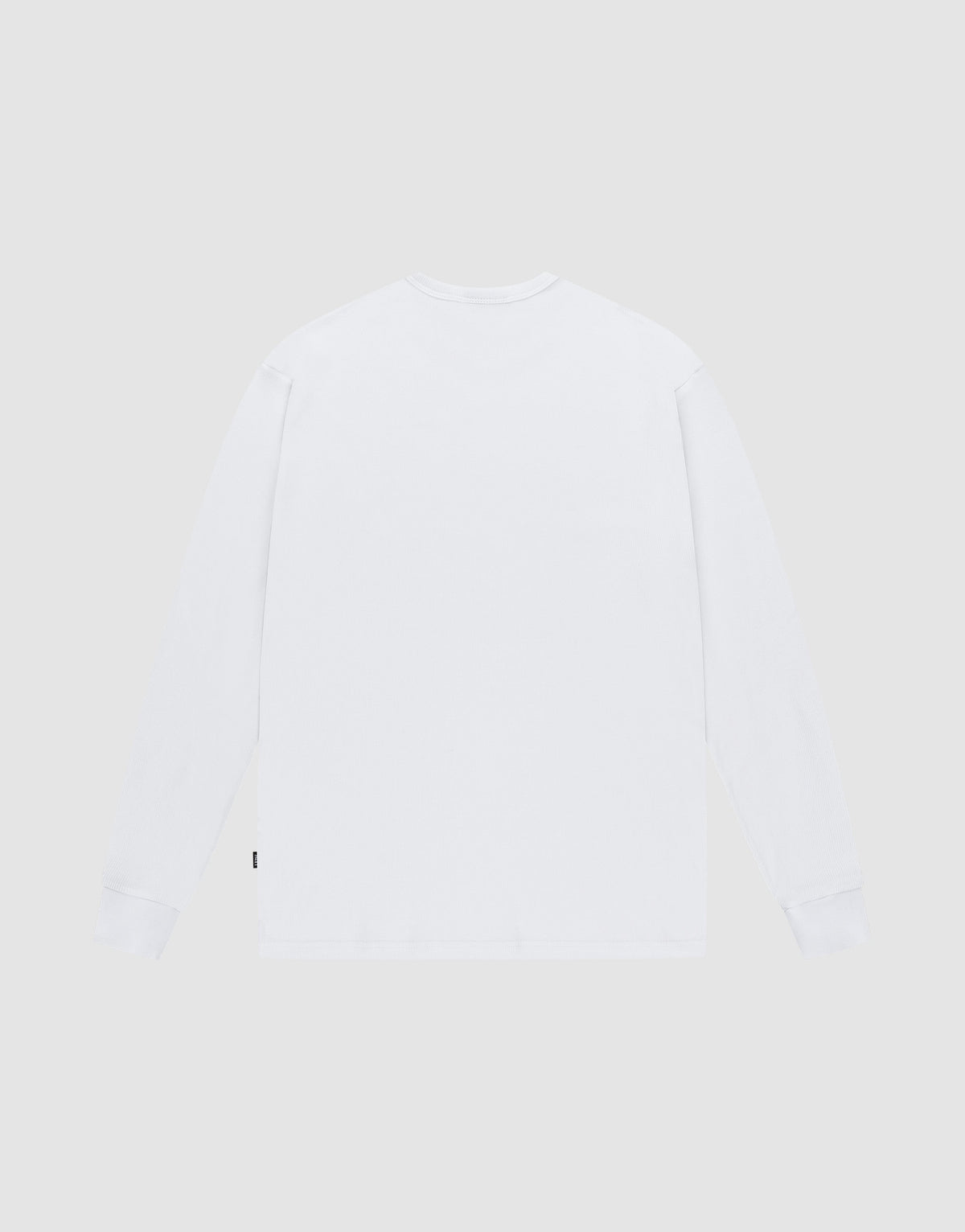 The LIVE FAST DIE YOUNG Blank Waffle Longsleeve in Oversize Fit is shown flat, back side up, against a light gray background.