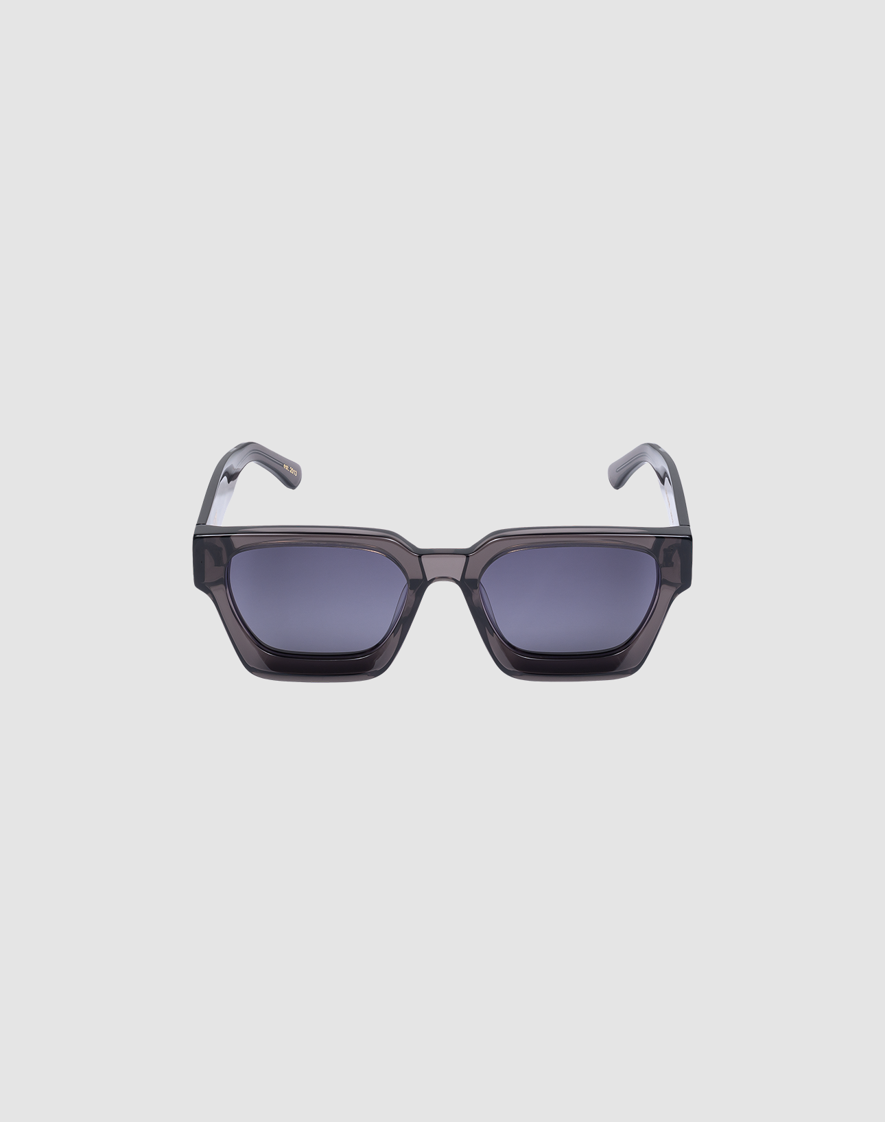 The LFDY Big Wire by LIVE FAST DIE YOUNG features rectangular dark-tinted lenses and a clear gray geometric Mazzuchelli Acetat frame with UV protection, shown on a plain light gray background.