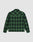 The LIVE FAST DIE YOUNG LFDY Padded Flannel, a green and black plaid overshirt in an Oversize Fit, is displayed from the back on a light gray background.