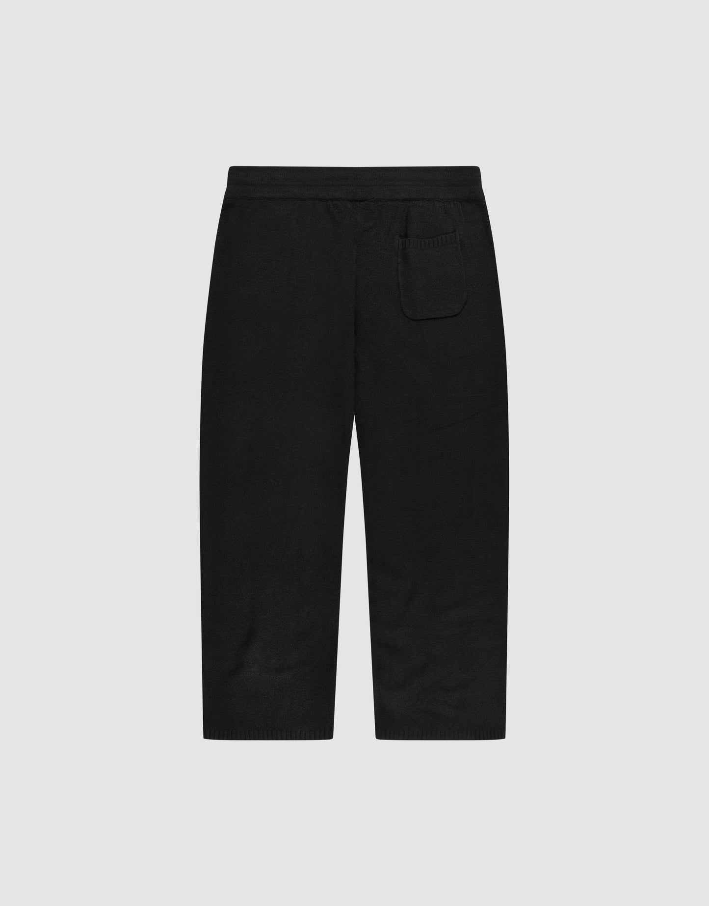 The Live Fast Boucle Pants by LIVE FAST DIE YOUNG feature a straight leg, elastic waistband, and a single back right patch pocket, shown against a plain light gray background.