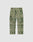 LIVE FAST DIE YOUNG Live Fast Nylon Pants in green camouflage, featuring an oversize fit, multiple cargo pockets, elastic waistband, and zipper, shown flat on a plain light background.