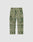LIVE FAST DIE YOUNG Live Fast Nylon Pants in green camouflage, featuring an oversize fit, multiple cargo pockets, elastic waistband, and zipper, shown flat on a plain light background.