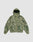 The Live Fast Nylon Jacket by LIVE FAST DIE YOUNG features a green and beige digital camo design, hood with drawstring, front zipper, elastic cuffs, and two large zip pockets, displayed flat on a light gray surface.