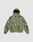 The Live Fast Nylon Jacket by LIVE FAST DIE YOUNG features a green and beige digital camo design, hood with drawstring, front zipper, elastic cuffs, and two large zip pockets, displayed flat on a light gray surface.