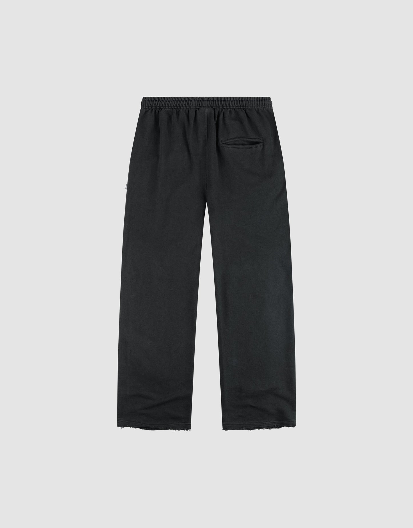 The LIVE FAST DIE YOUNG LFDY Lightweight Jogger in black features a wide-fit straight-leg cut, soft French Terry fabric, an elastic waistband, and a single back pocket, shown flat on a plain light gray background.