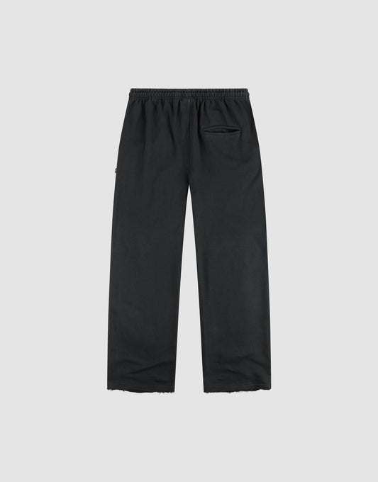 The LIVE FAST DIE YOUNG LFDY Lightweight Jogger in black features a wide-fit straight-leg cut, soft French Terry fabric, an elastic waistband, and a single back pocket, shown flat on a plain light gray background.