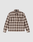 The Vintage Flannel by LIVE FAST DIE YOUNG features brown, beige, and white plaid, an oversized fit, two chest pockets, subtle branding, and is shown on a plain white background.