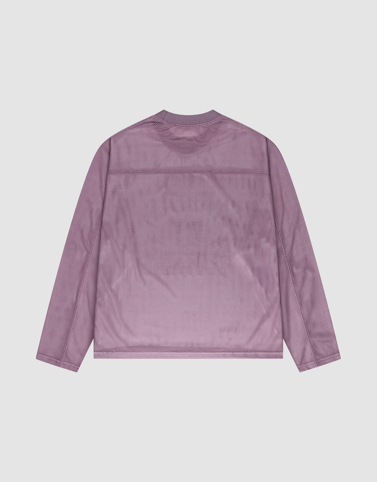 The LFDY Flash Jersey by LIVE FAST DIE YOUNG is a light purple, long-sleeved mesh top with an oversize fit, shown flat from the back on a white background.