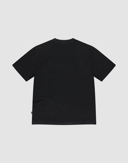 The Live Fast Plain Tee by LIVE FAST DIE YOUNG is shown flat, back side up, against a light gray background. This regular fit black short-sleeve t-shirt is made from 100% Baumwolle for everyday comfort and durability.