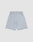 The Ripped College Shorts by LIVE FAST DIE YOUNG feature a light grey color, Elastik-Bund, oversize fit, and subtle "LIVE FAST" embroidery near the bottom left hem, shown against a plain white background.