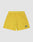The LIVE FAST DIE YOUNG Live Fast Performance Shorts in yellow feature lightweight fabric, an elastic waistband with drawstring, and a small reflective LIVE FAST logo on the lower left leg, shown against a plain light background.