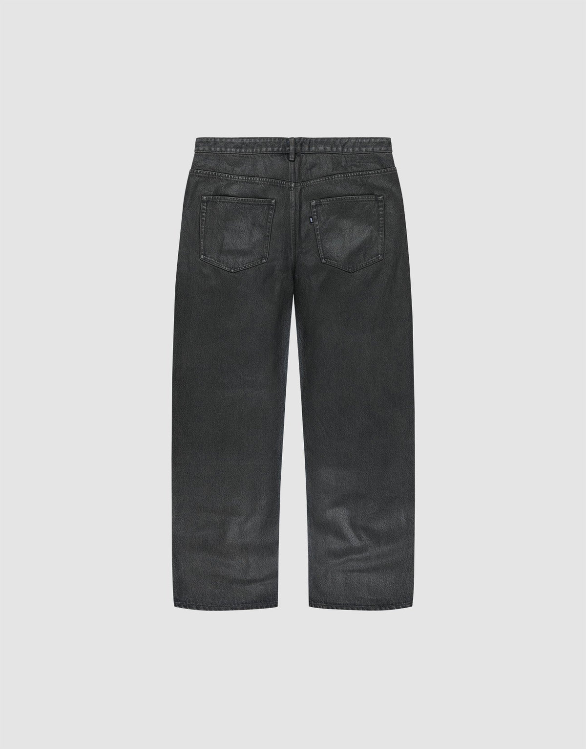 The LFDY Coated Baggy Denim by LIVE FAST DIE YOUNG is shown from the back, featuring two rear pockets and visible stitching, crafted from 100% Baumwolle with a wide straight-leg design against a plain light background.